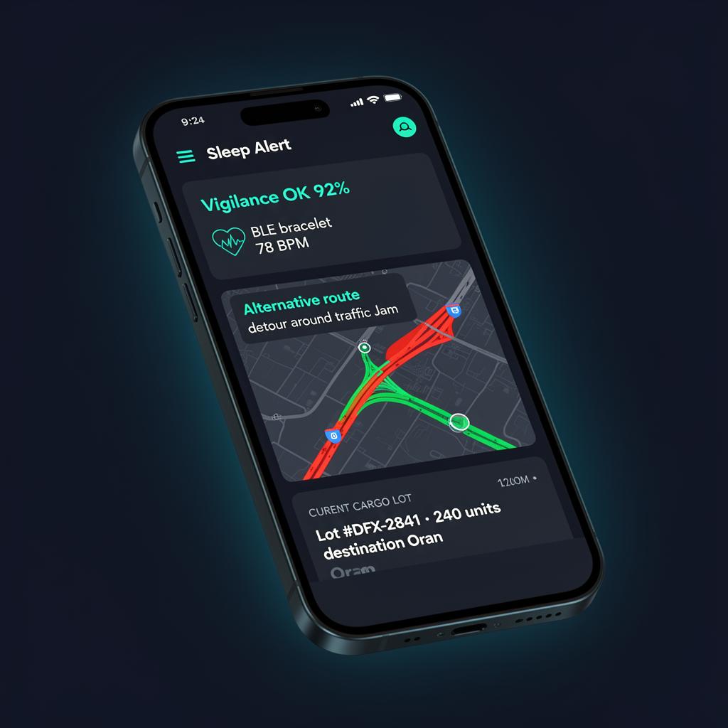 Application mobile chauffeur DIFEX — vigilance, trajet alternatif, lot embarqué